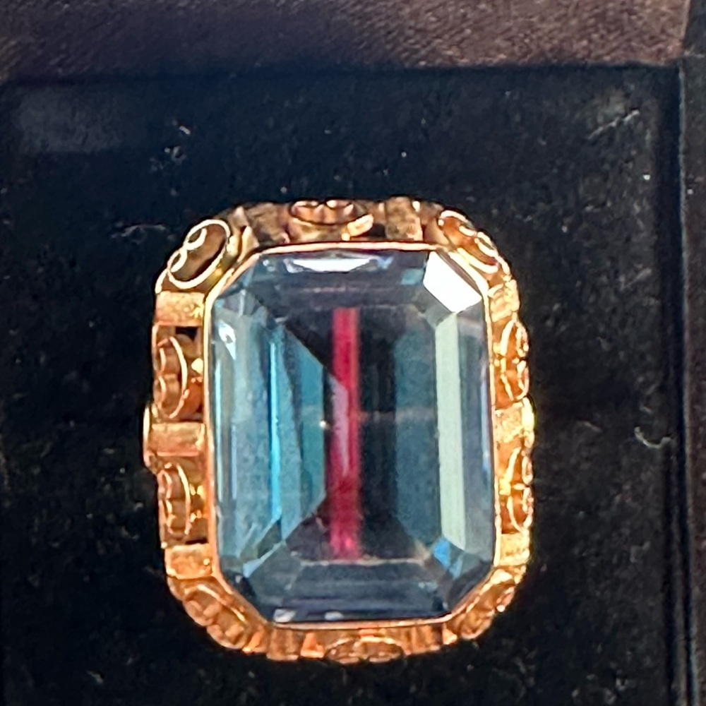 Rare Antique Big Blue Topaz 10k Gold Ring